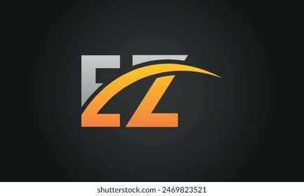 Initial Letter EZ Logo Design With Swoosh. Creative And Modern EZ Logo Design on Black Background.