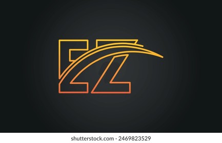 Letra inicial EZ Logo Design con Swoosh. Diseño creativo y moderno del logotipo de EZ sobre fondo negro.