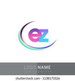 initial letter EZ logotype company name, coloreful and swoosh design. vector logo for business and company identity.