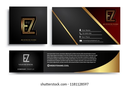 initial letter EZ logotype company name colored gold elegant design. Vector sets for business identity on black background.