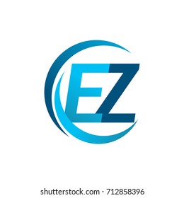 initial letter EZ logotype company name blue circle and swoosh design. vector logo for business and company identity.