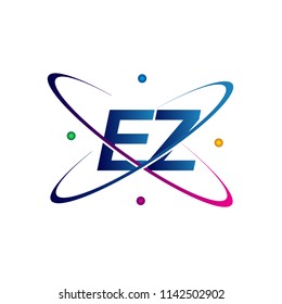 initial letter EZ logotype science icon colored blue, red, green and yellow swoosh design. vector logo for business and company identity.
