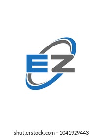 initial letter EZ swoosh ring company logo blue gray