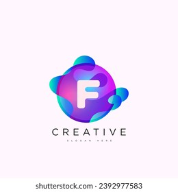 Letra inicial F 3D plantilla de logotipo de círculo colorido diseño de esfera para identidad empresarial y de empresa
