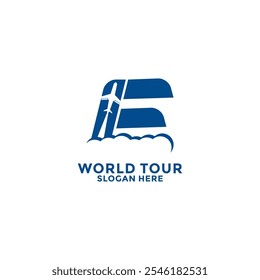 initial letter F with Airplane and Cloud logo design template. Travel logo design vector
