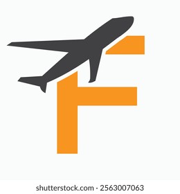 Initial Letter F Airplane Logo Concept For Travel Symbol And Transportation Sign