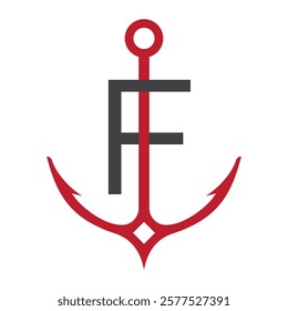 Initial Letter F Anchor Logo Design Concept For Boat, Ship, Yacht, Nautical Transport Symbol