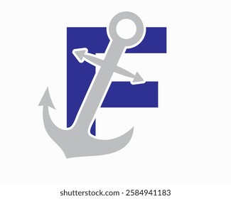 Initial Letter F Anchor Logo Design Concept For Boat, Ship, Yacht, Nautical Transport Symbol