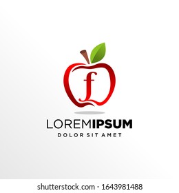 Initial Letter F with Apple Fruit