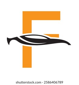 Initial Letter F Automotive Logo Design Concept With Car Symbol Vector Template 