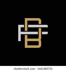 Initial letter F and B, FB, BF, overlapping interlock logo, monogram line art style, silver gold on black background