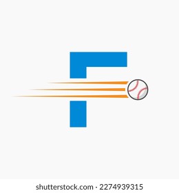 Initial Letter F Baseball Logo With Moving Baseball Icon