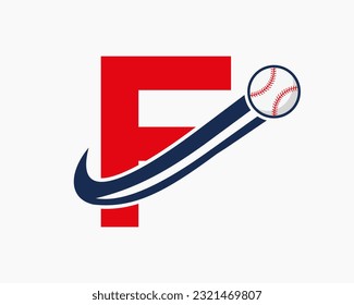 Initial Letter F Baseball Logo Concept With Moving Baseball Icon Vector Template