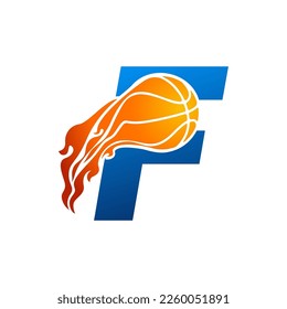 Initial Letter F Basketball Logo Concept with fireball