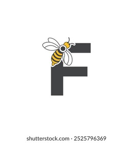 Initial letter F bee logo design. Honey bee with letter F on wings logo or icon vector bee design illustration concept .