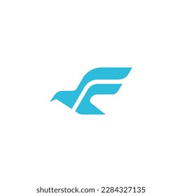 Initial Letter F with Bird Silhouette for Falcon Free Freedom Fly Flying Flight Feathers