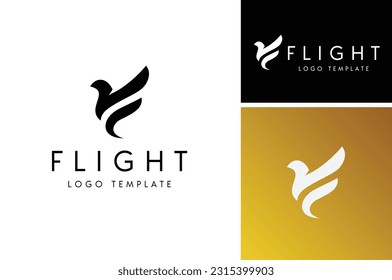 Initial Letter F with Bird Silhouette for Flap Free Flock Freedom Fly Flying Flight Feathers logo design