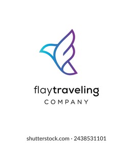 Initial Letter F with Bird Silhouette for fast travel logo design