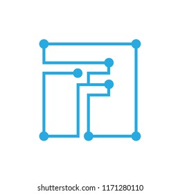 initial letter f blockchain logo square outline stroke