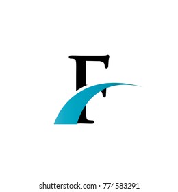 Initial Letter F Blue Swoosh Logo