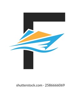 Initial Letter F Boat Logo Concept For Sailor Symbol Vector Template