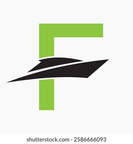 Initial Letter F Boat Logo Concept For Sailor Symbol Vector Template