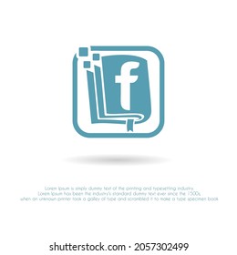 Initial Letter f with Book and Pixel Icon for Digital Book, e-book, e-learning, Education, technology, Literature apps, Bookstore, Publishing Company Logo Idea