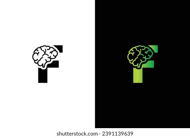 Initial letter F brain logo and icon vector illustration template design. Letter F Brain Idea Logo.