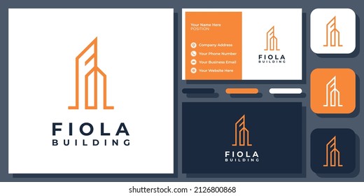 Initial Letter F Building Apartment Construction Real Estate Vector Logo Design with Business Card