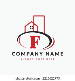 Logo De La Letra Inicial F Del Edificio. Logo de la casa, Arquitectura, Hogar, plantilla de diseño del logotipo de bienes raíces