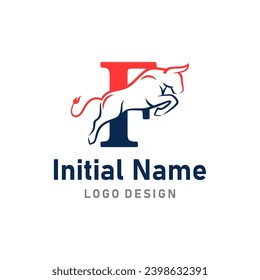 Initial Letter F of Bull Logo, strong bison emblem clipart vector.