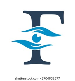 Initial Letter F Charity Logo Combine with Hand and Eye Symbol