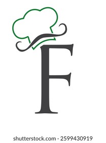 Initial Letter F Chef Hat Symbol For Restaurant Logo Design Vector Template