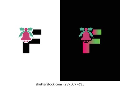 Letra inicial del logotipo de la bola de Navidad. Letra F imagen de clip vectorial de letras navideñas aislado en ilustración de fondo blanco.
