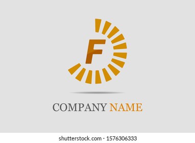 Initial letter F with circle burst. vector design. 