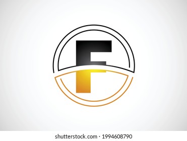 Initial letter F with circle frame. Graphic alphabet symbol for corporate business identity