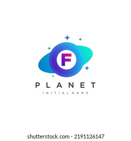 Initial Letter F Circle with Orbit for Planet vector