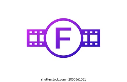 Initial Letter F Circle with Reel Stripes Filmstrip for Film Movie Cinema Production Studio Logo Inspiration