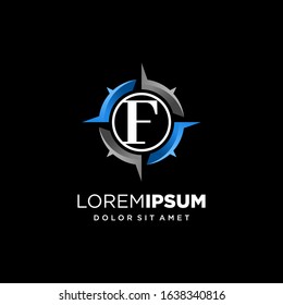 Initial Letter F with Compass Logo Design