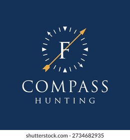 Initial letter F compass sun clock hunting logo design 