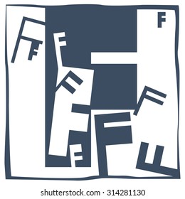 Initial letter F, composed in a square, consisting of contrasty positive and negative spaces