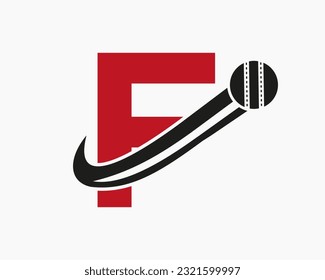 Initial Letter F Cricket Logo Concept With Moving Ball Icon For Cricket Club Symbol. Cricketer Sign