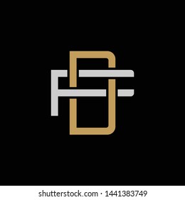 Initial letter F and D, FD, DF, overlapping interlock logo, monogram line art style, silver gold on black background