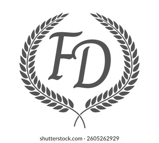 Initial letter F and D, FD monogram logo design with laurel wreath. Luxury calligraphy font.