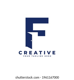 Initial Letter F with Door Negative Space Logo Design. Usable for Construction Architecture Building Logo
