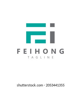 Initial Letter F E and I Linked Logo. Green and Gray Geometric isolated on White Background. Usable for Business and Branding Logos. Flat Vector Logo Design Template Element