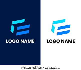 Initial Letter F and E Linked Logo. Red and White Geometric Shape Origami Style isolated on Double Background.