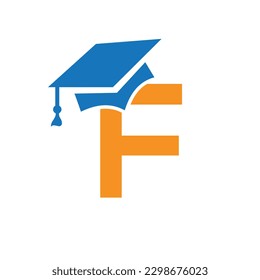 Initial Letter F Education Logo Design Combine With Graduation Hat Icon Vector Template