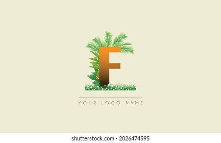 Initial Letter F   Exotic Summer  tropical Palm leaves refreshing Beach  icon logo design  symbol