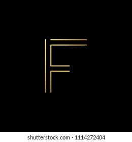 Initial letter F FF minimalist art logo, gold color on black background